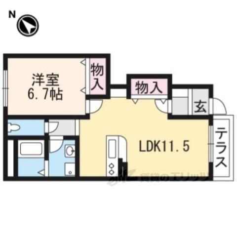 近江鉄道八日市線 八日市駅 徒歩56分 2階建 築13年(1LDK/1階)の間取り写真