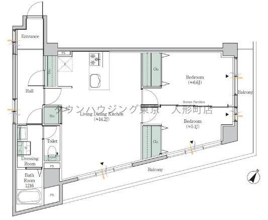 BROOKSIDE SUITENGU-MAE(2LDK/3階)の間取り写真