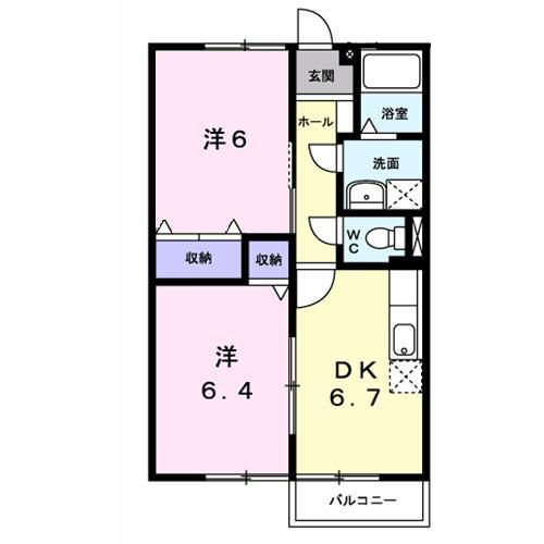 ファミール旭ケ丘I(2DK/1階)の間取り写真