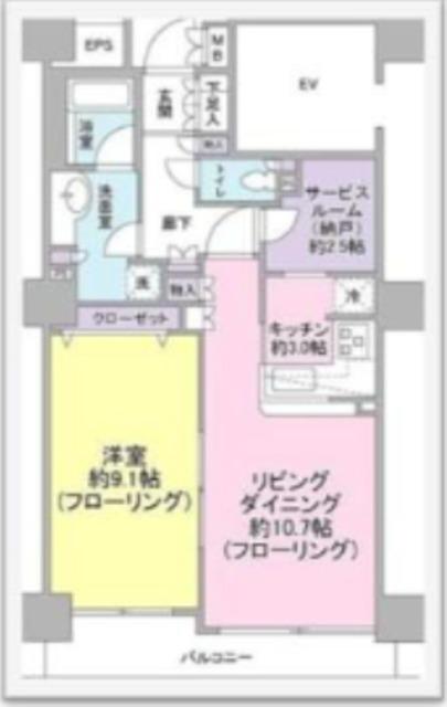 ビューネタワー平井 手有(2LDK/7階)の間取り写真