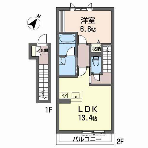 LA LINO(1LDK/2階)の間取り写真