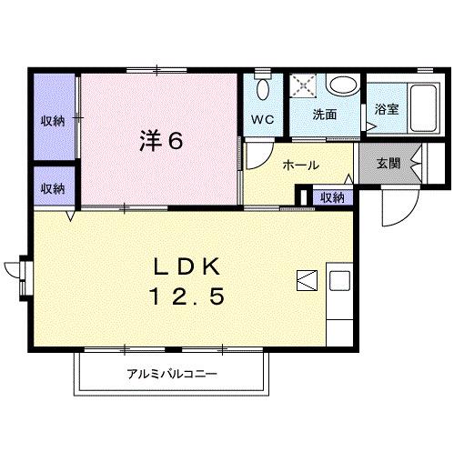 ヒルサイド(1LDK/1階)の間取り写真