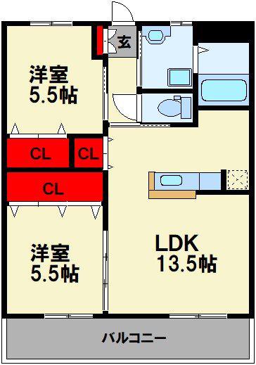 ユーミーTRM24(2LDK/2階)の間取り写真