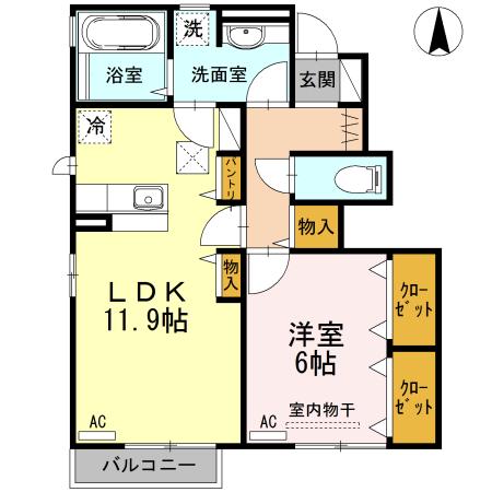 グランジュテII(1LDK/1階)の間取り写真