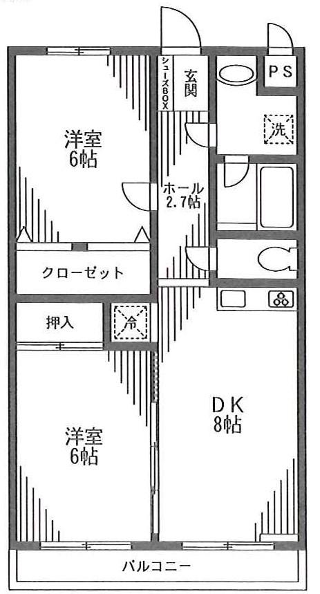 パミール上池台(2DK/2階)の間取り写真