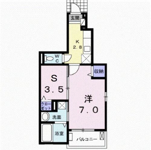 ルミナスハイム八山田II(1K/1階)の間取り写真