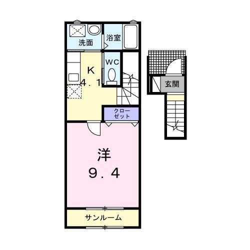 フォルトーナVI(1K/2階)の間取り写真