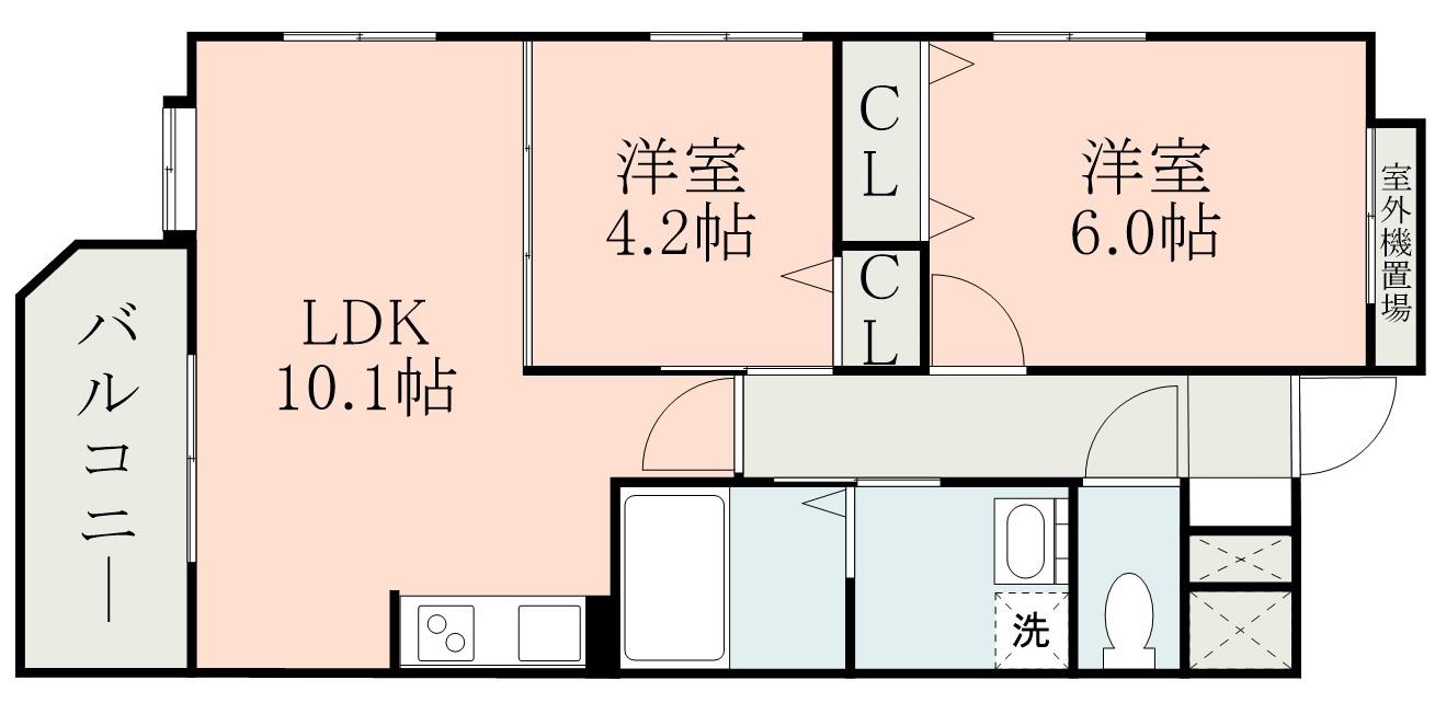 クラージュ田上(2LDK/5階)の間取り写真