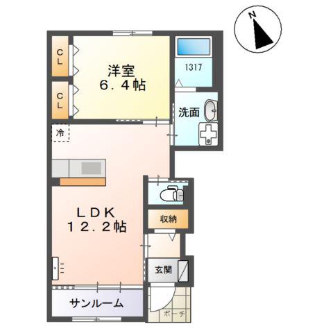 フォレットB(1LDK/1階)の間取り写真