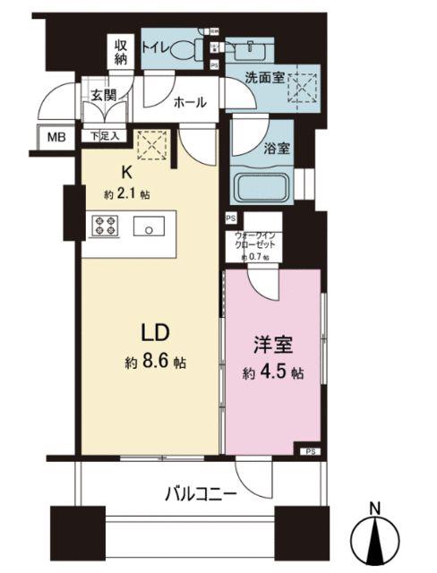 クオリア神南フラッツ(1LDK/2階)の間取り写真