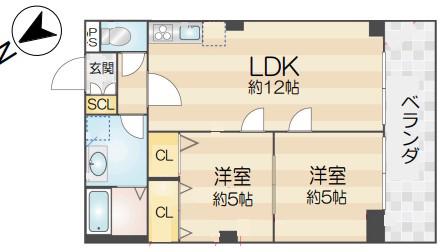 ラムール星陵台(2LDK/2階)の間取り写真