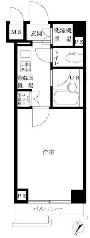 ルーブル武蔵小杉弐番館(1K/4階)の間取り写真