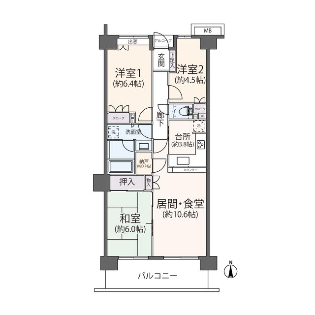 大和中央パーク・ホームズ(3LDK/10階)の間取り写真