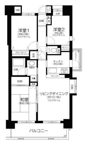 ザウインベル高円寺(3LDK/2階)の間取り写真