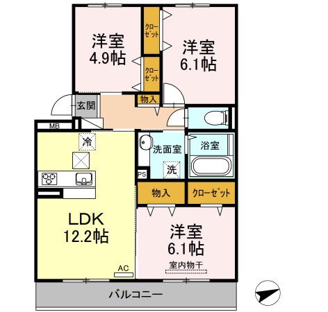 ジュアン寺家(3LDK/1階)の間取り写真