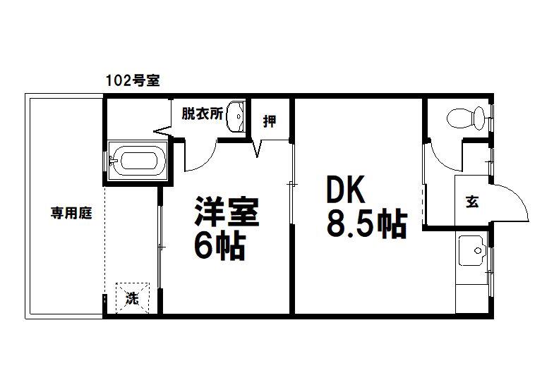 ニュー北山(1DK/1階)の間取り写真