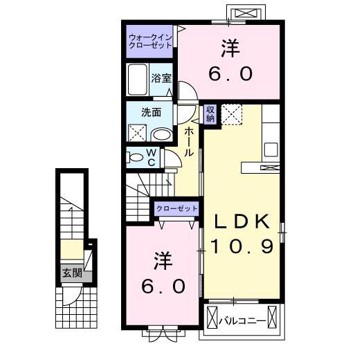 マロン・ドエルA(2LDK/2階)の間取り写真