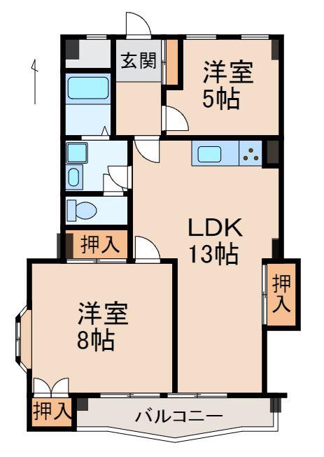 砂山パークハイツ(2LDK/3階)の間取り写真