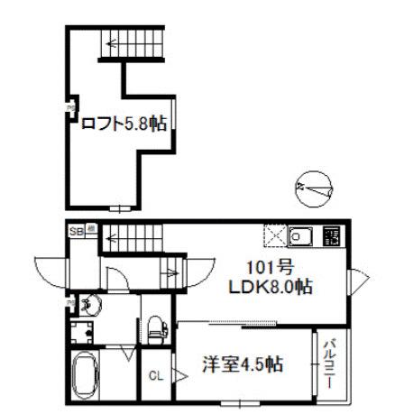 アイリスサンタ久留米(1LDK/1階)の間取り写真