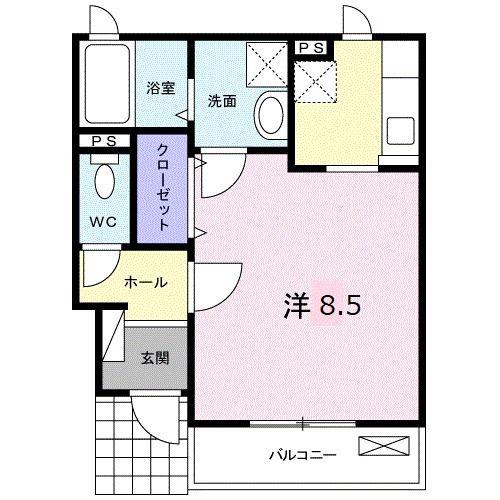 プラシードUNO II(ワンルーム/1階)の間取り写真