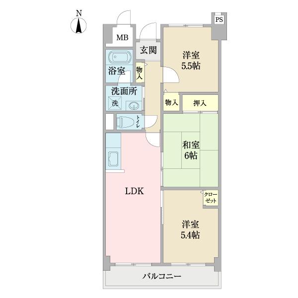 SUNLIFEマンション(3LDK/3階)の間取り写真