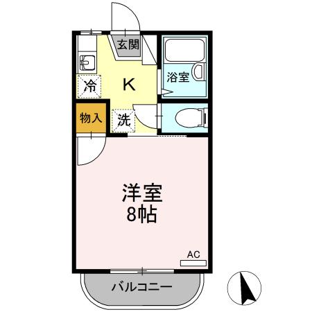 ヤングユーカリA(1K/2階)の間取り写真