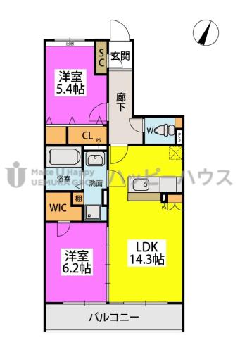 ソフィアI25(2LDK/3階)の間取り写真