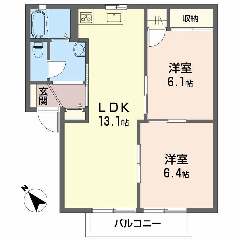 ハイムA.D.21 C棟(2LDK/2階)の間取り写真