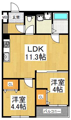 富田林市本町AP工事(2LDK/1階)の間取り写真