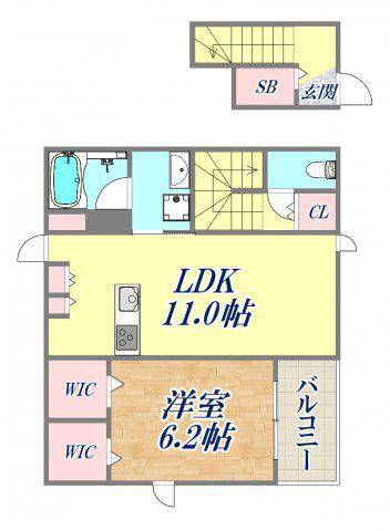 スマートコート西宮アネックス(1LDK/2階)の間取り写真