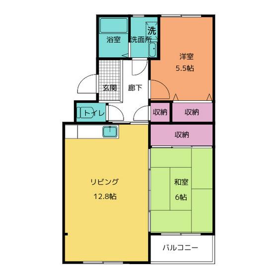 ジュビレ窪新 西館(2LDK/3階)の間取り写真