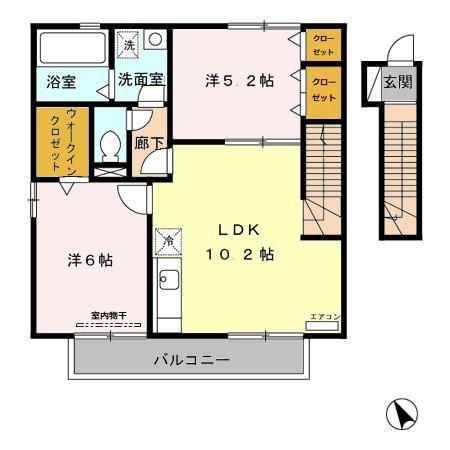 ローズコートS(2LDK/2階)の間取り写真