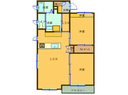 クレセール津浦(2LDK/2階)の間取り写真