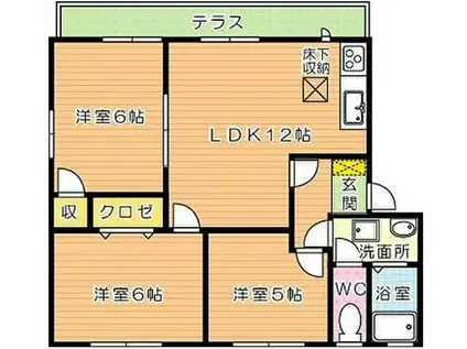 パールリバー浅川C棟(3LDK/1階)の間取り写真