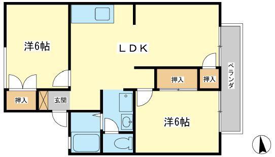 ハイネスKII(2LDK/2階)の間取り写真