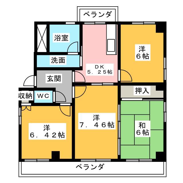 ビオレビル(4DK/3階)の間取り写真