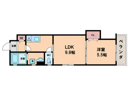 クリエオーレ舎利寺(1LDK/2階)の間取り写真