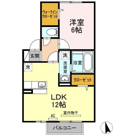 グランフェルティA棟B棟(1LDK/2階)の間取り写真