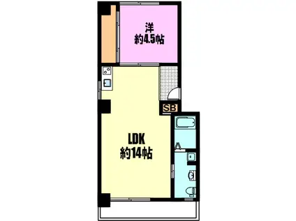 六甲レヂデンス(1LDK/3階)の間取り写真