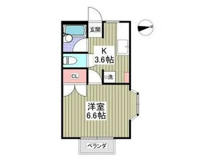 レインボーハウス(1K/1階)の間取り写真