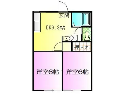 ザ・リバーサイドハイツ(2DK/2階)の間取り写真