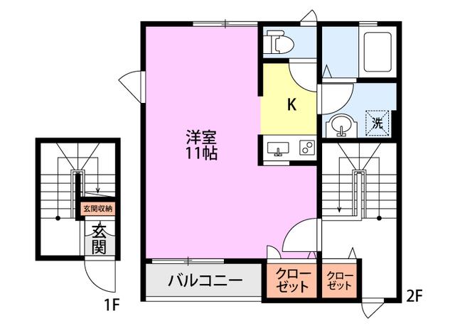 ボヌール網川原(1K/2階)の間取り写真