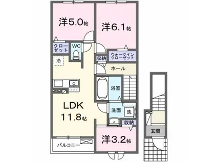 駒生町アパート(3LDK/2階)の間取り写真