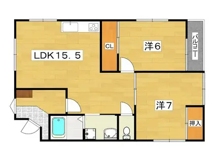 ひかりビル(2LDK/3階)の間取り写真