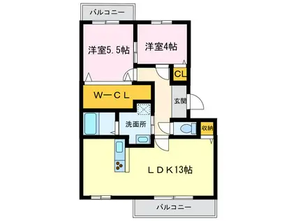 MAISON AZUR(2LDK/2階)の間取り写真