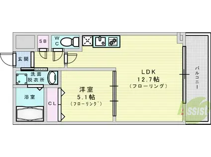 グランカーサ新大阪サウス(1LDK/3階)の間取り写真