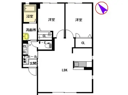 ドミール東貫B棟(2LDK/2階)の間取り写真