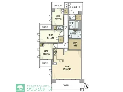 プラウド昭和楽園町テラス(3LDK/3階)の間取り写真