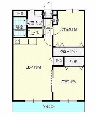 ループサイド(2LDK/2階)の間取り写真