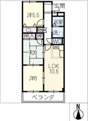 ベルビレッジ上汐田(3LDK/6階)の間取り写真